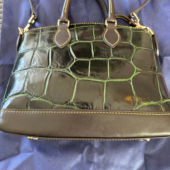 Dooney & Bourke Black and Green Croc-Embossed Leather Satchel - Picture 8 of 16